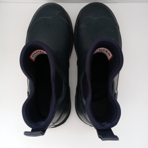 Hunter Navy Blue Ankle Booties Rubber Original Wellie Galosh Rain Boots Women 7 - Picture 8 of 16